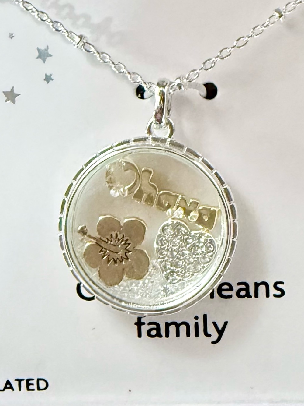 Disney Ohana Means Family Floating Locket Necklace Silver Plated NIB